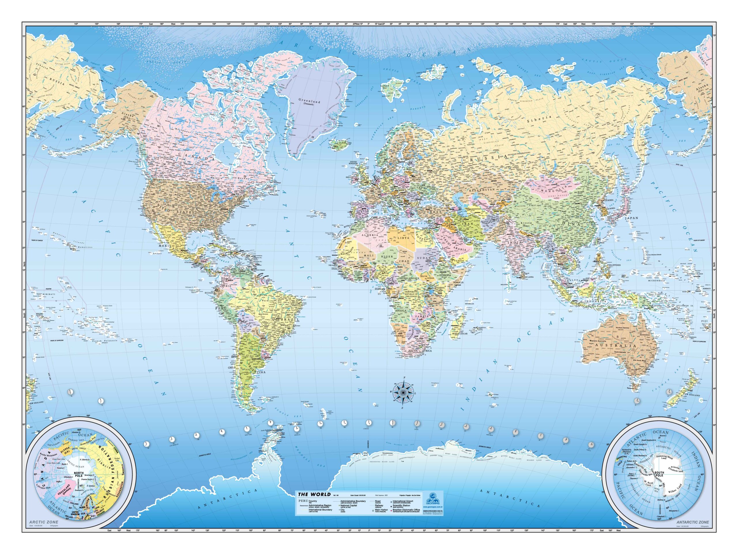 Mapa The World Blue 1,80x1,30m - Ref: 169