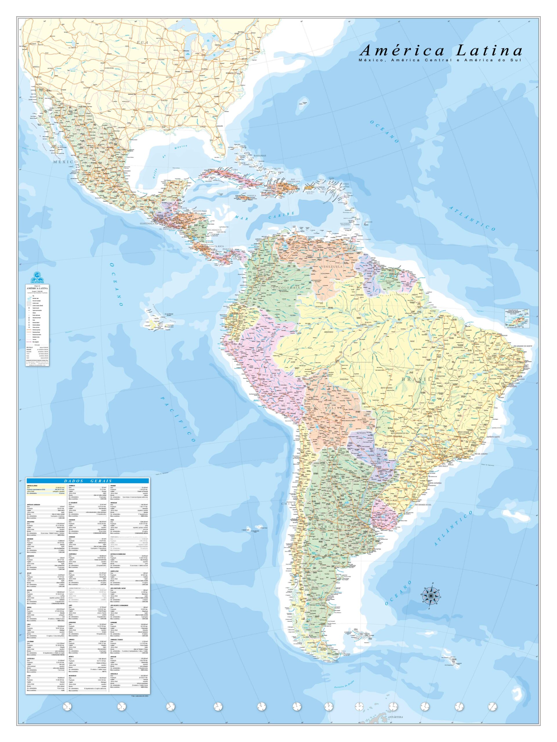 Mapa América Latina Comercial 1,30x1,70m - Ref: 171