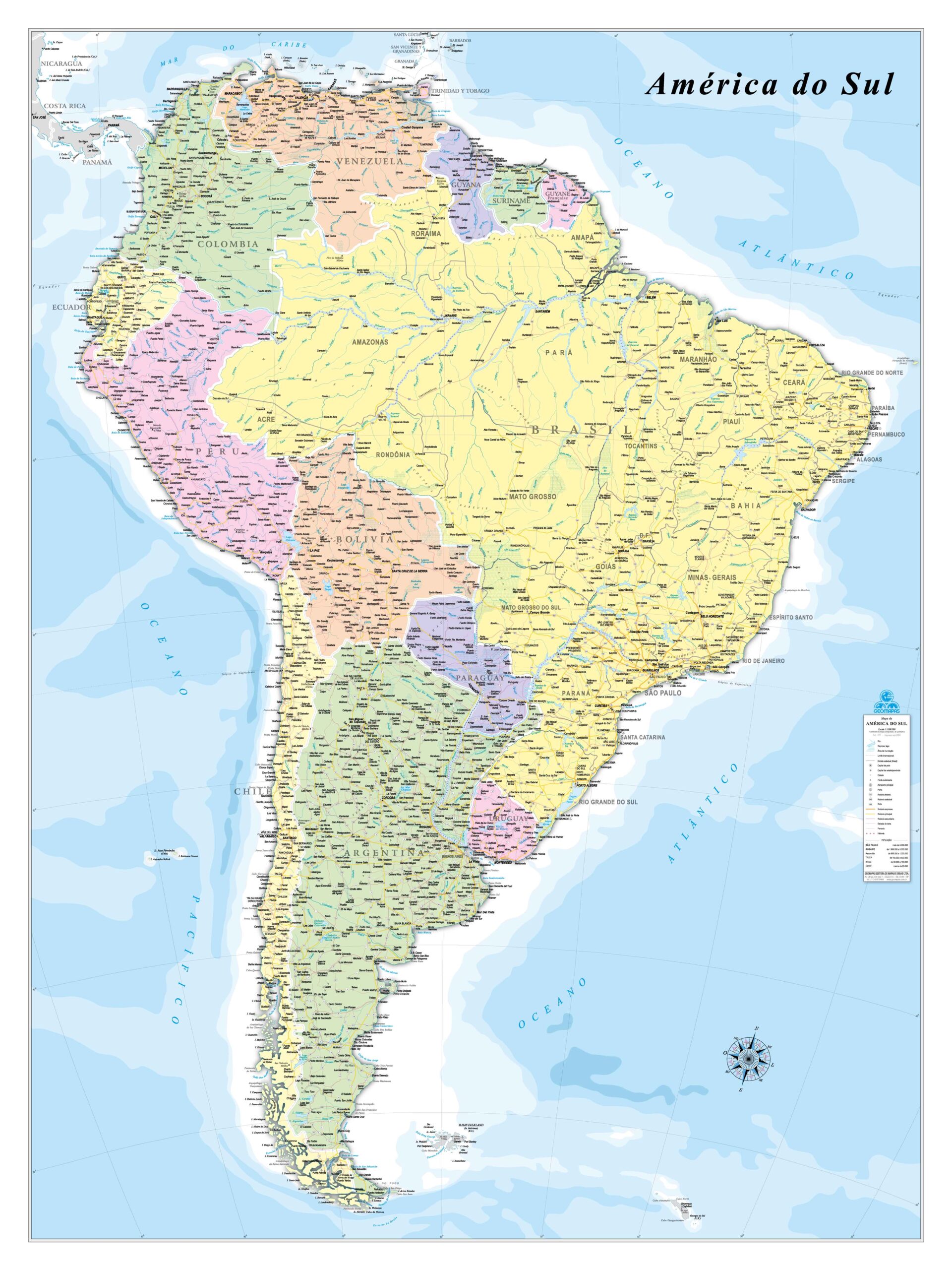 Mapa América do Sul Comercial 1,30x1,70m - Ref: 172