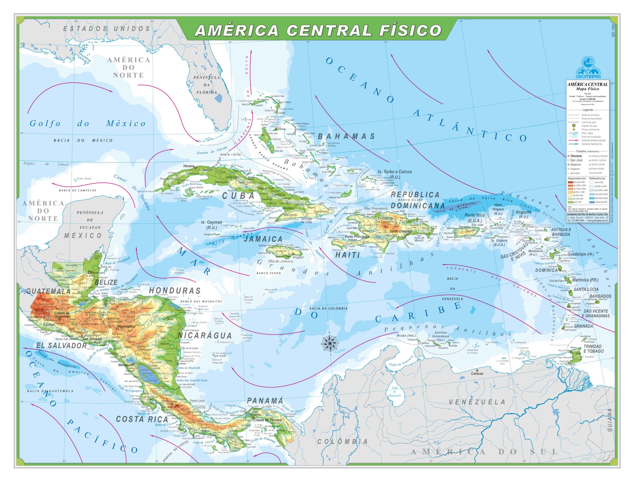 Mapa América Central Físico