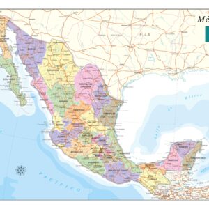 Mapa México Político e Rodoviário - Ref: 239