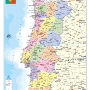 Mapa Portugal Político e Rodoviário - Ref: 242