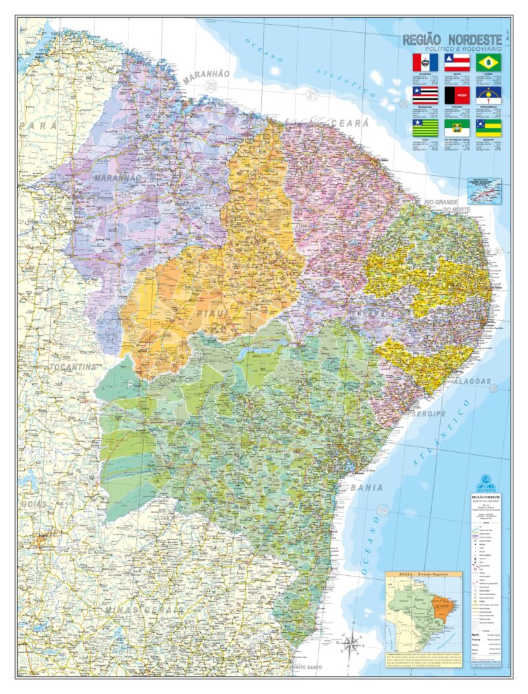 Mapa Da Região Nordeste Do Brasil - Ref: 411 - 07 - Formato: 0.90x1.20m ...