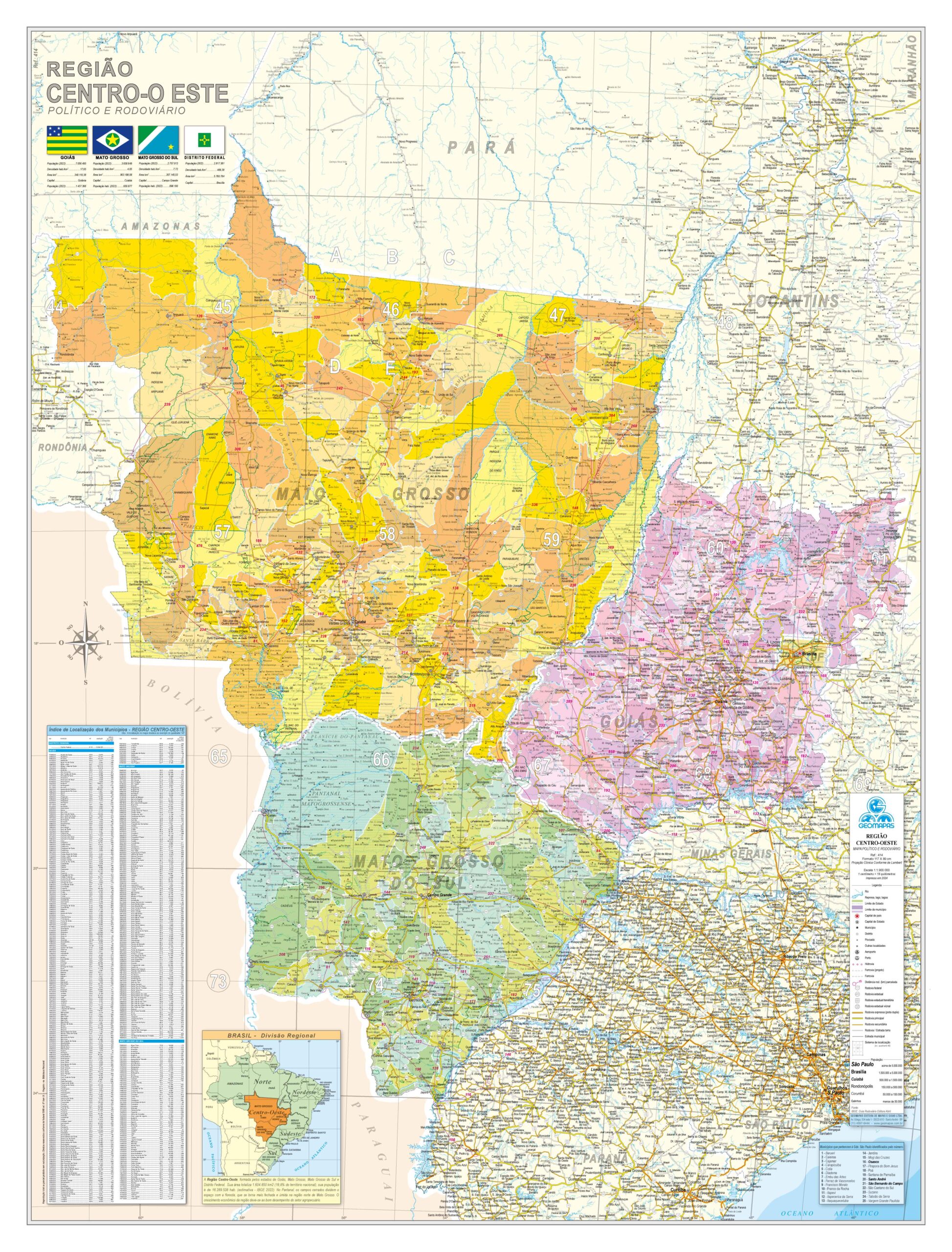 Mapa da Região Centro-Oeste do Brasil