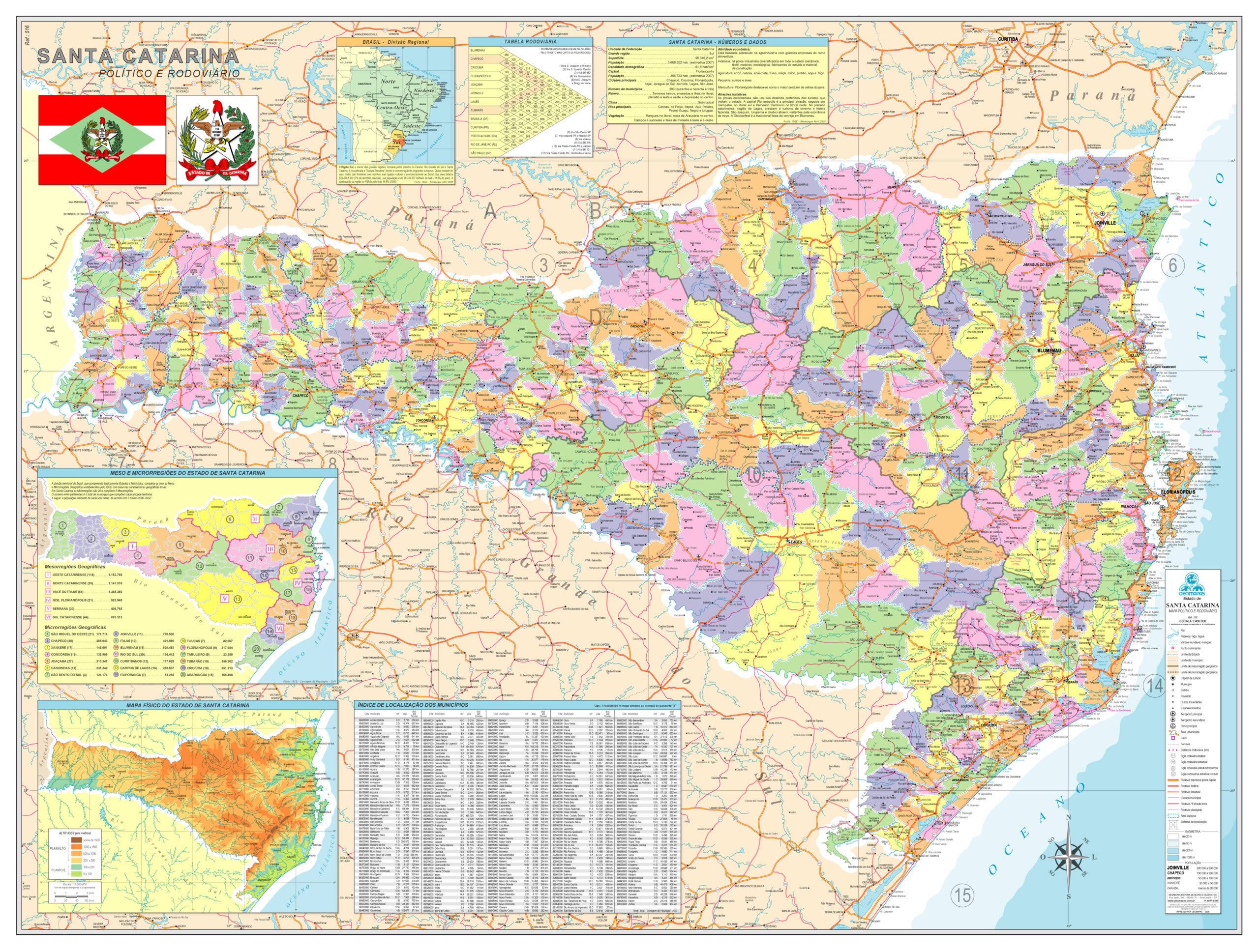 Mapa do Estado de Santa Catarina Político