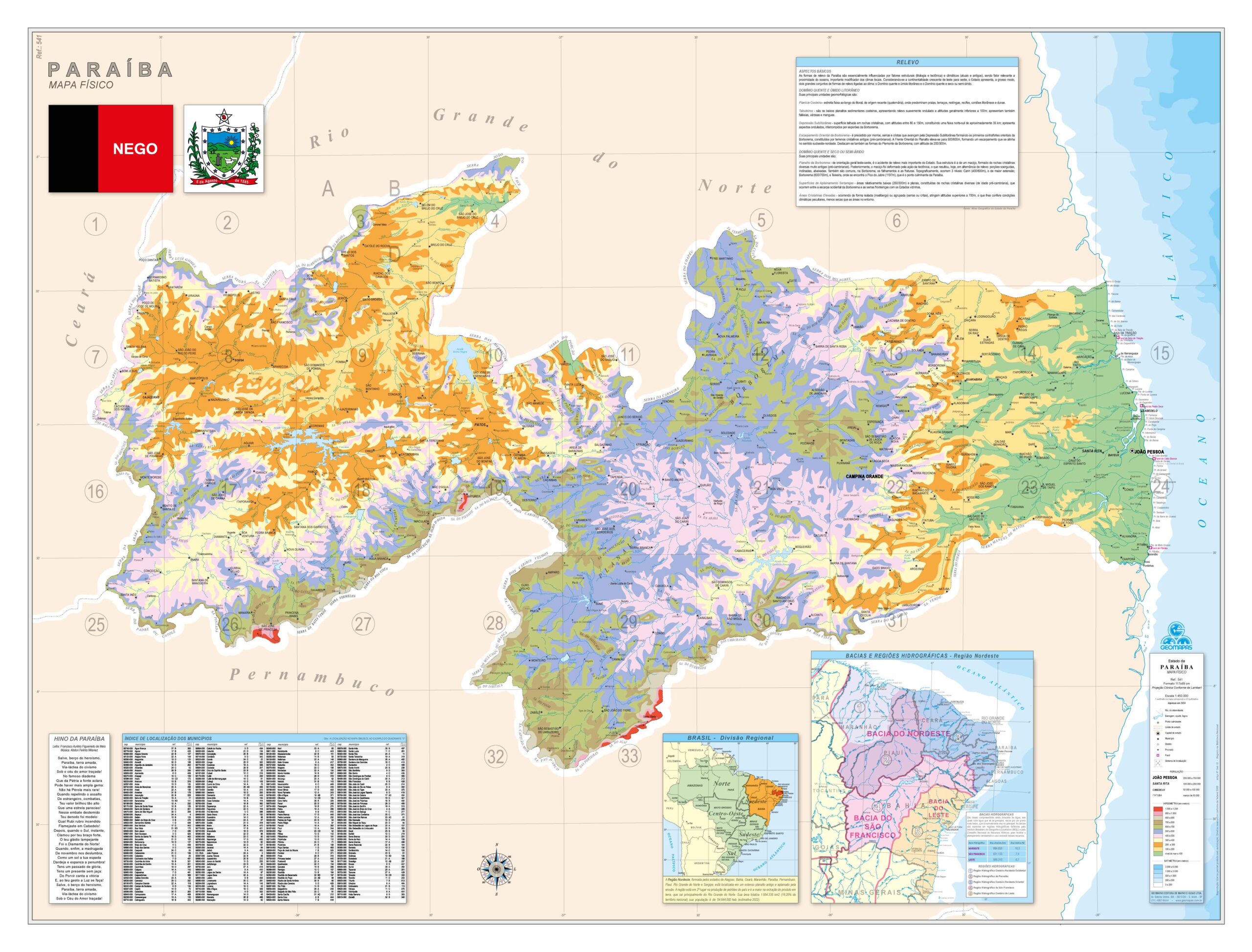 Mapa do Estado da Paraíba Físico