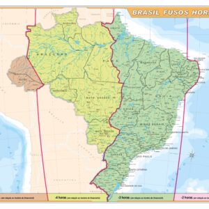 Mapa do Brasil Fusos Horários - Ref: 325 - 07 - Formato: 1,20x0,90m