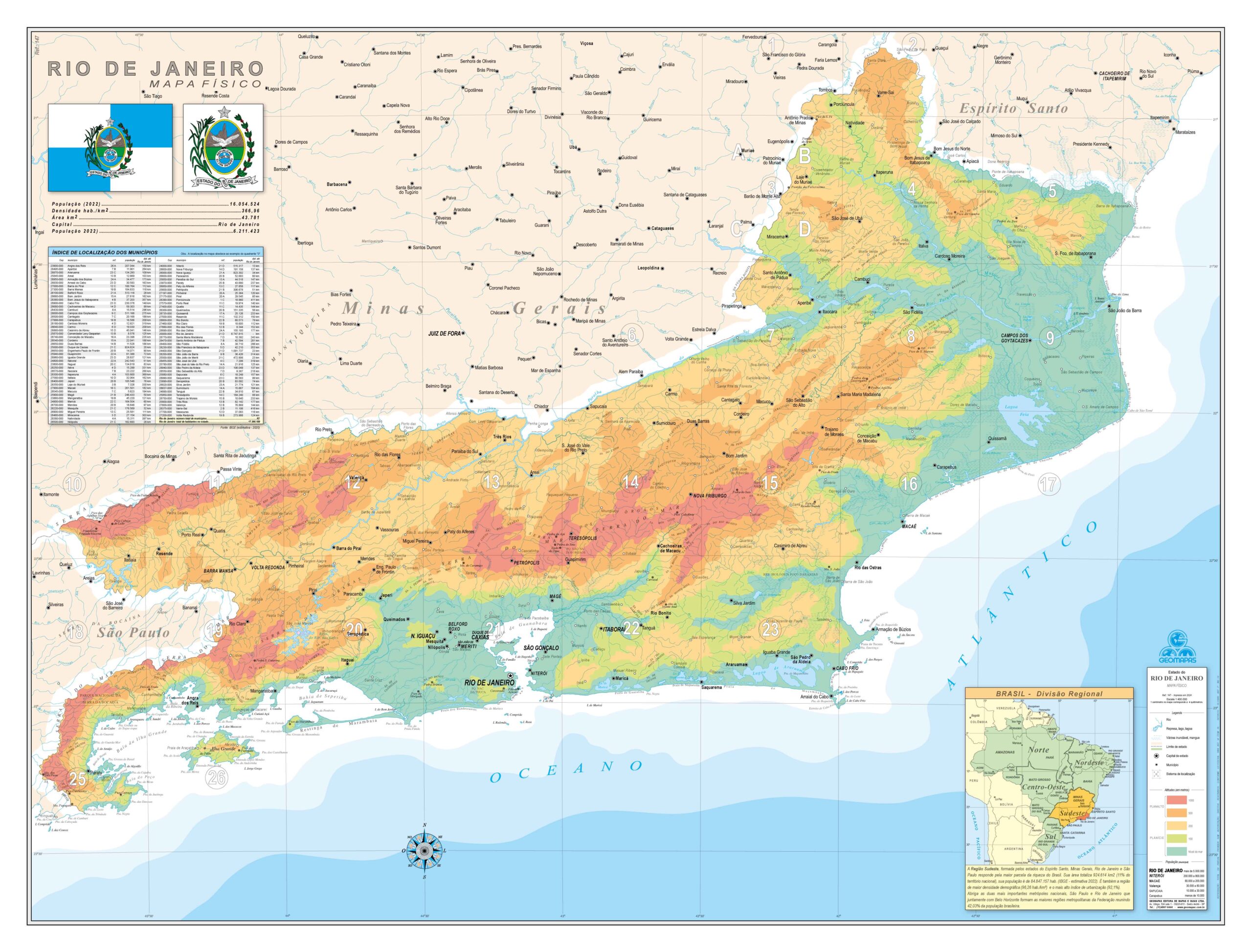 Mapa do Estado do Rio de Janeiro Físico