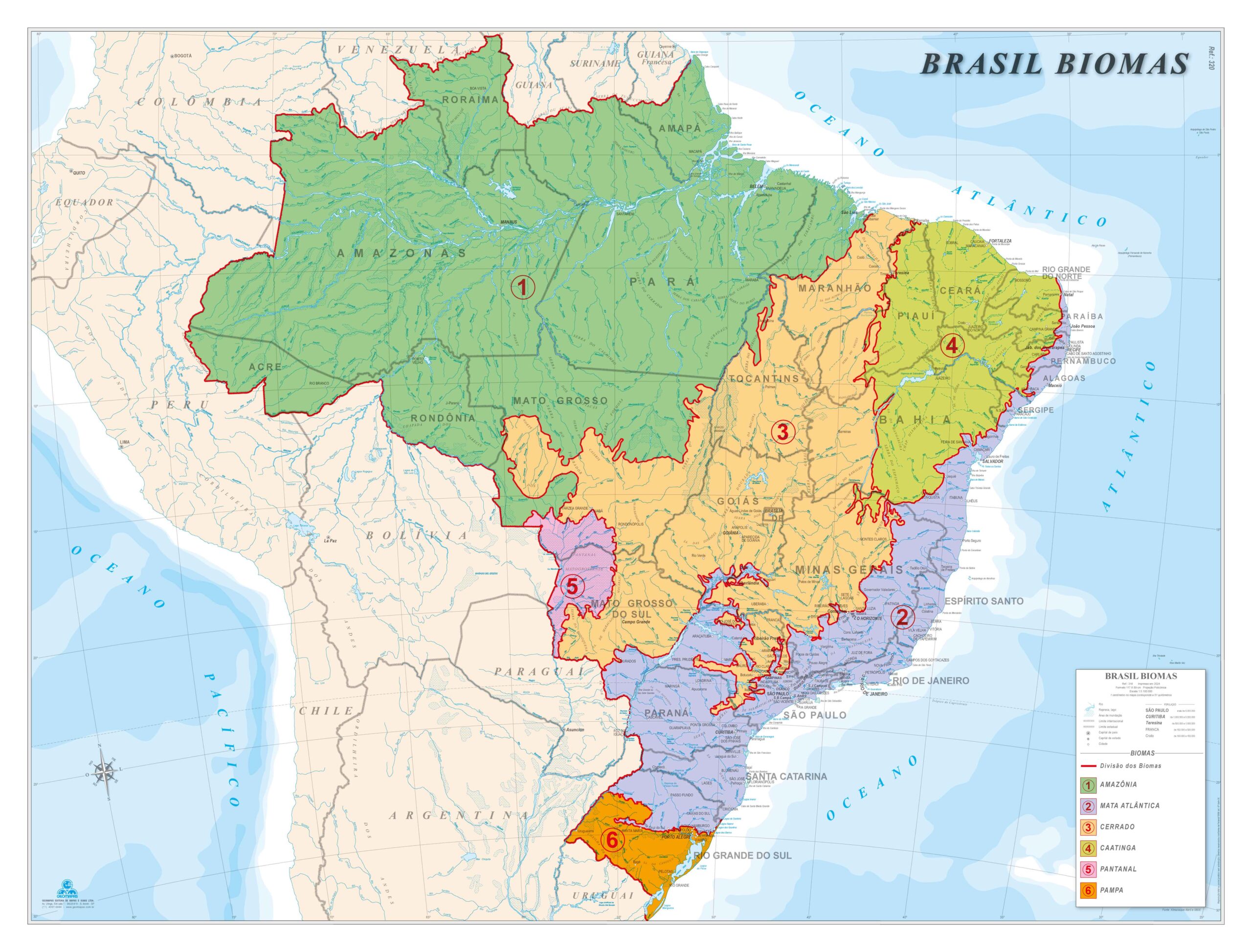 Mapa do Brasil Biomas - Ref: 320 - 07 - Formato: 1,20x0,90m
