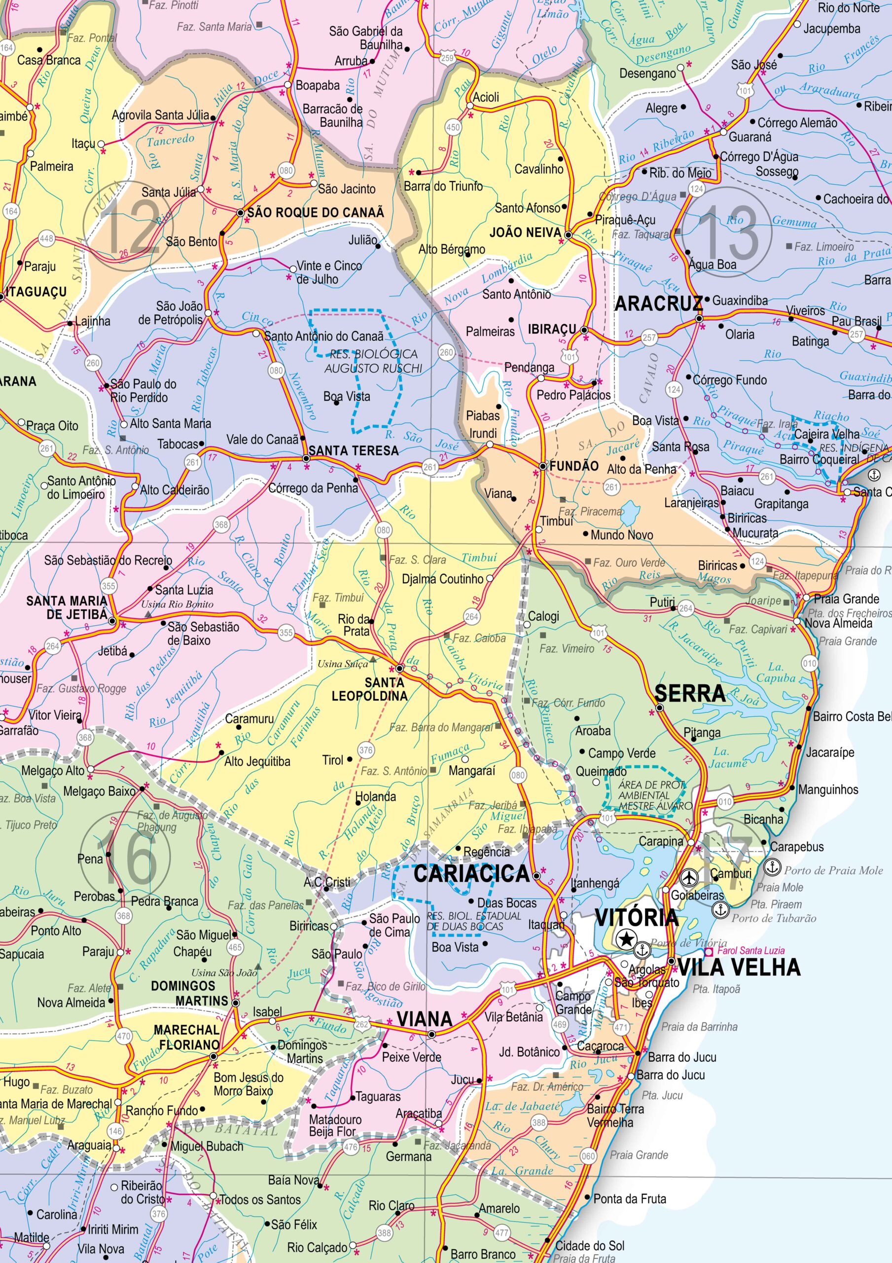 Mapa do Estado do Espírito Santo Político e Rodoviário - Ref: 524 - Formato: 0,90x1,20m - Imagem 2