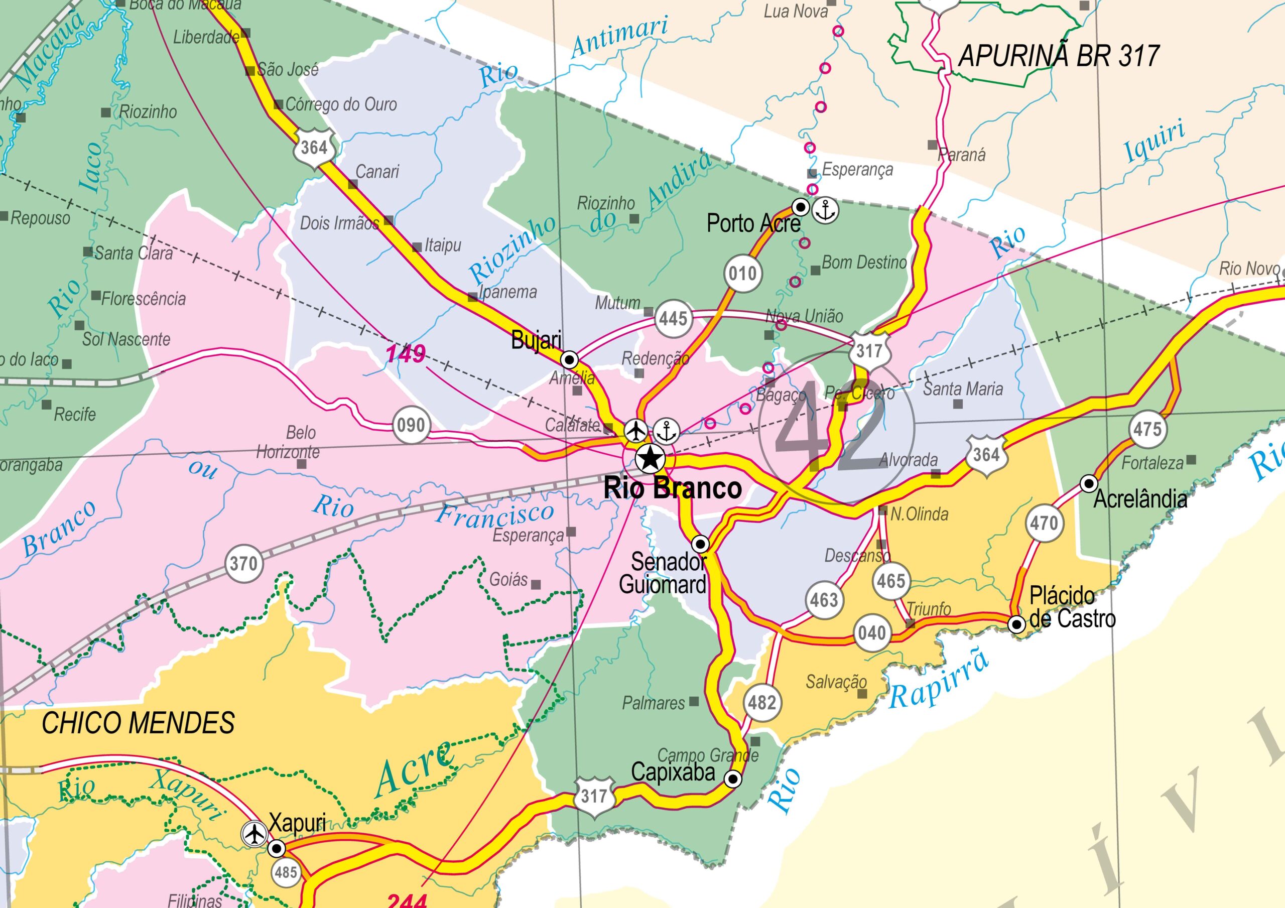 Mapa do Estado do Acre Político e Rodoviário - Ref: 527 Formato: 1,20x0,90m - Imagem 5