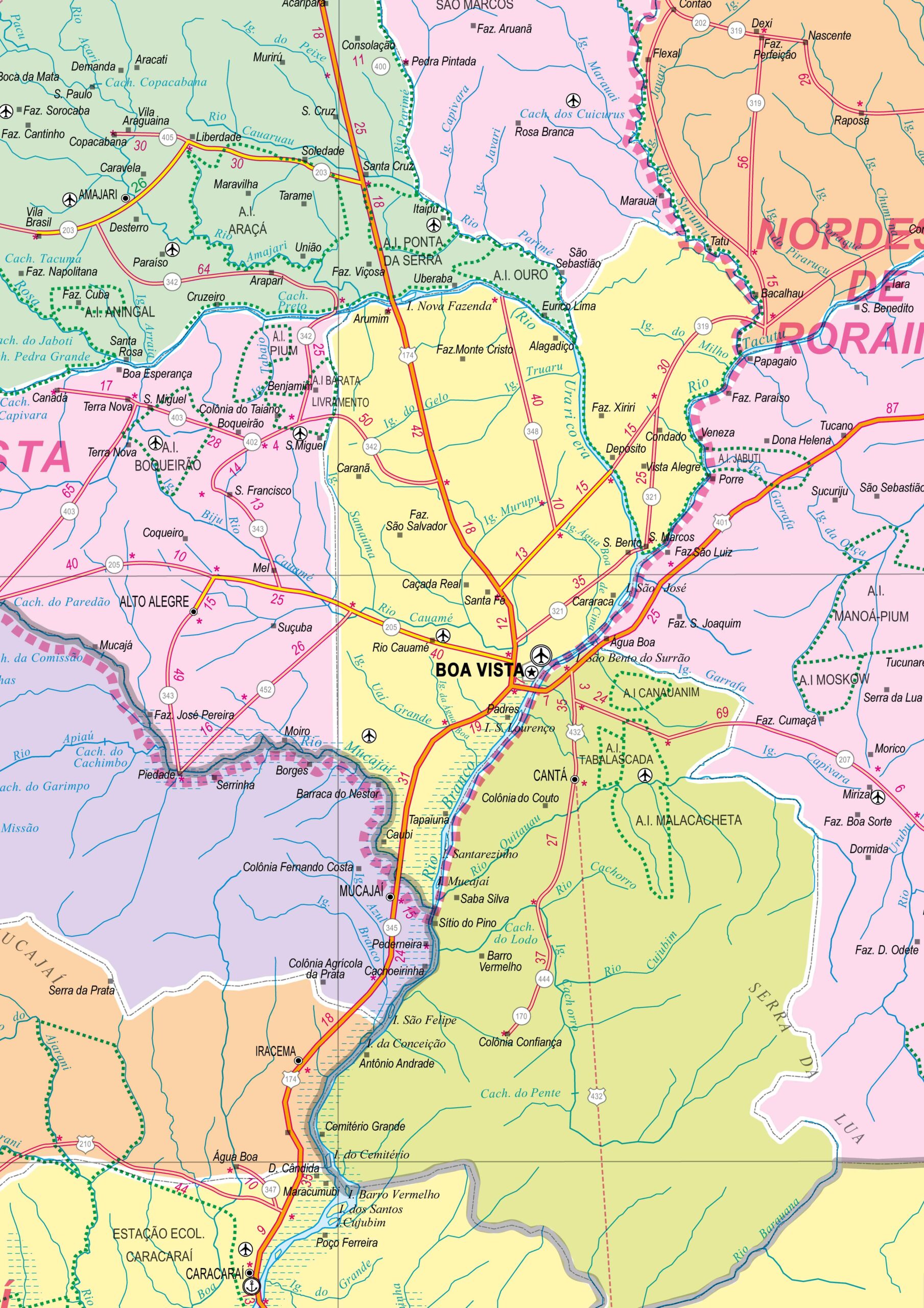 Mapa do Estado de Roraima Político e Rodoviário - Ref: 530 - Formato: 90x120cm - Imagem 2