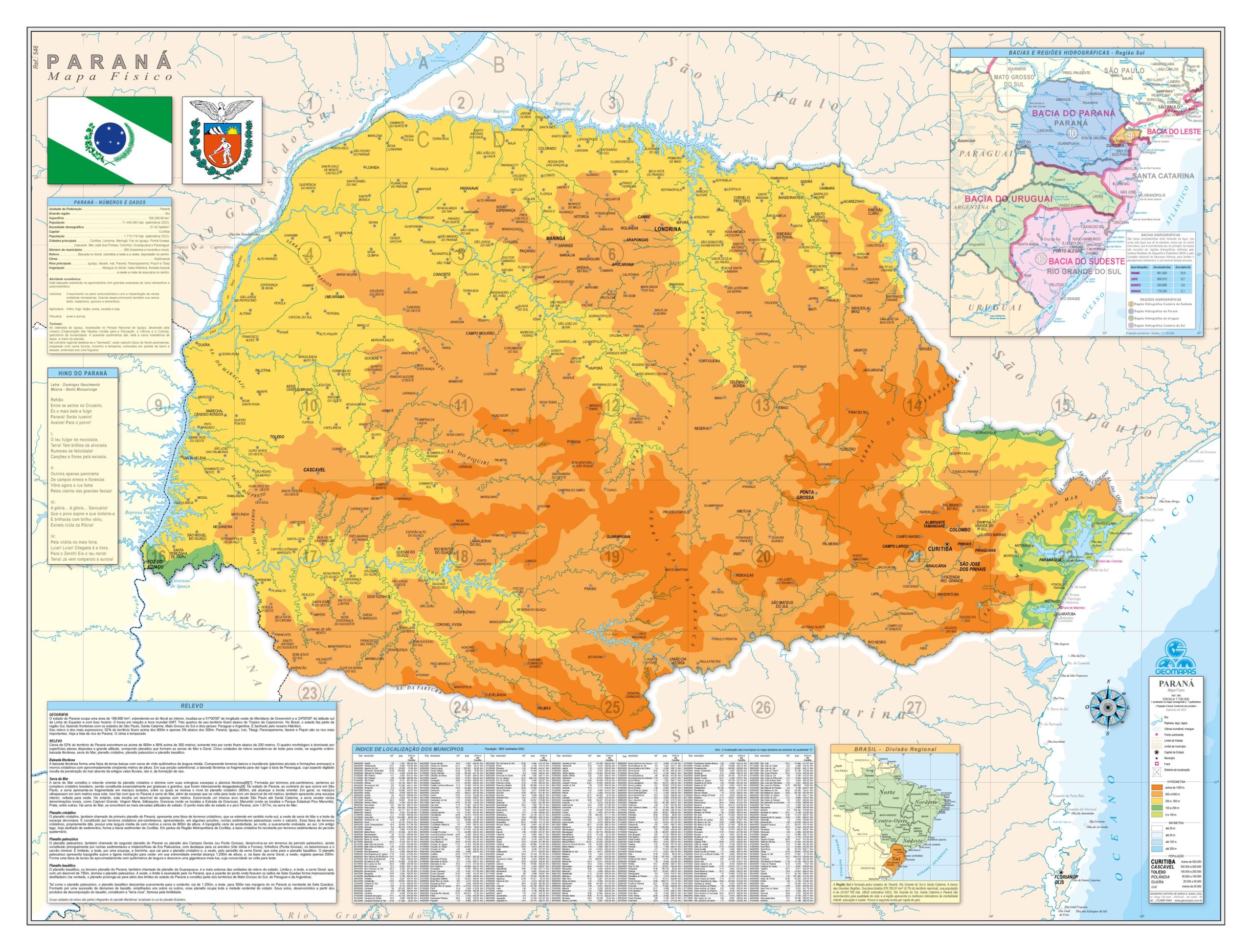Mapa do Estado do Paraná Físico